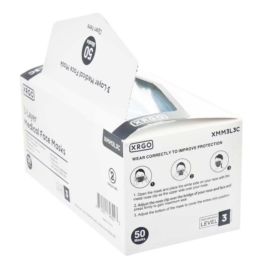 XRGO XMM3L3C - ASTM F2100 Level 3 3-Layer Medical Face Masks - 50 Pack